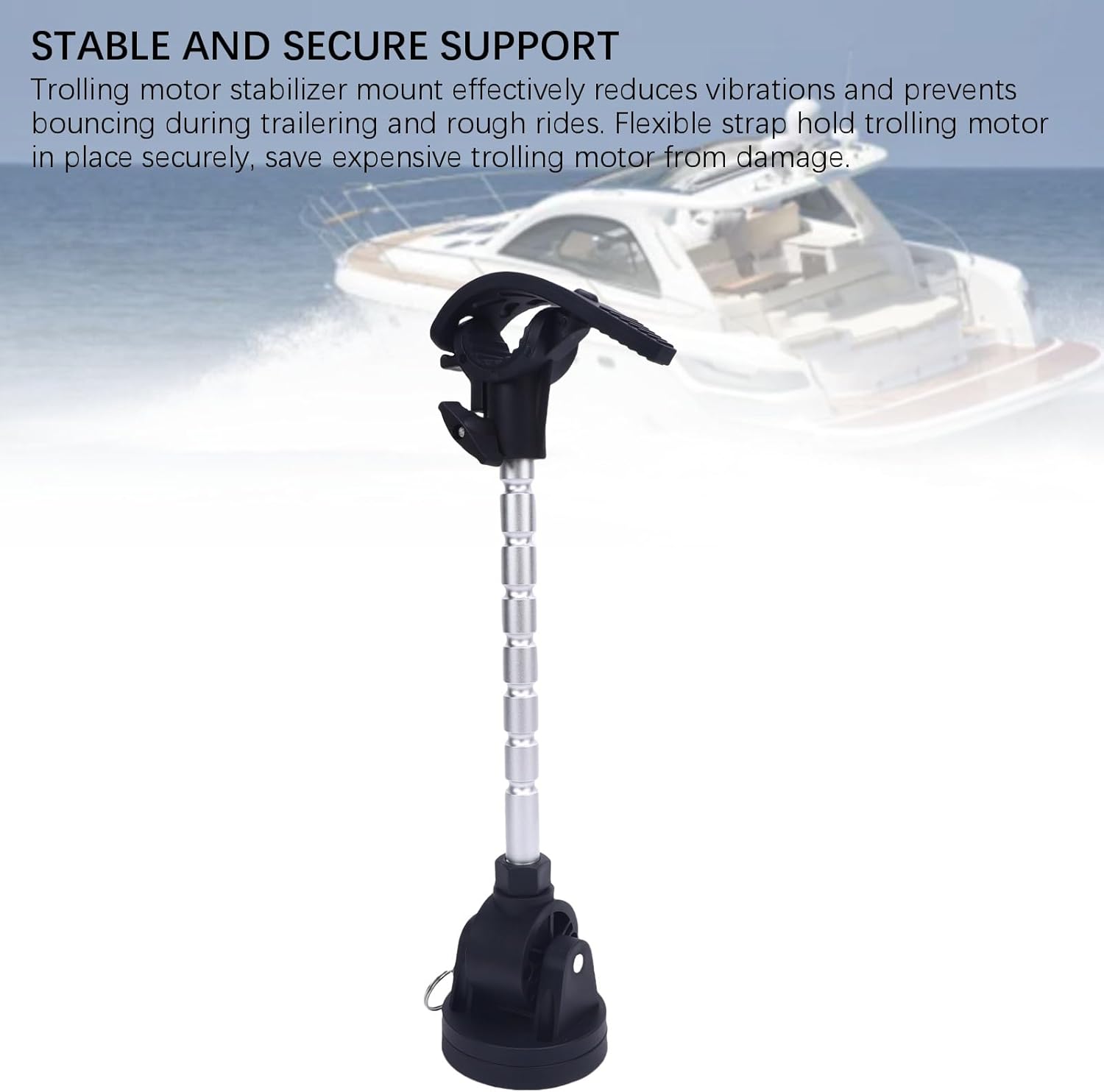 Trolling Motor Stabilizer Mount Support, Hold Trolling Motor Shaft Securely and Reduces Bounce, Adjustable Aluminum Alloy Boat Engine Outboard Brackets Replacement