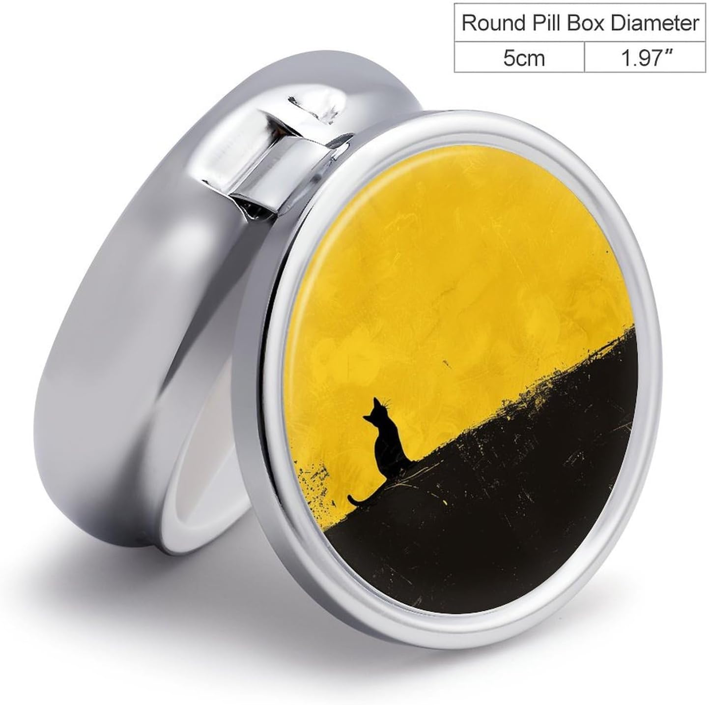 Round Daily Cat Silhouette Pill Case with 3 Compartment & Mirror image 2