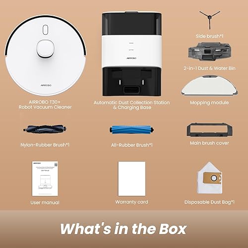 Miniatura 9 de AIRROBO Robot aspirador y trapeador T30+, vaciado automático de 75 días, succión de 12,000 Pa, evita obstáculos inteligente activo, cepillo sin