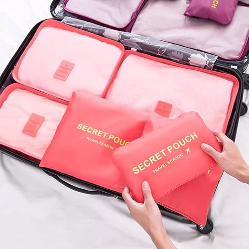Miniatura 4 de Juego de 7 cubos de equipaje organizadores de equipaje de viaje con bolsa de zapatos para maleta, color rojo sandía