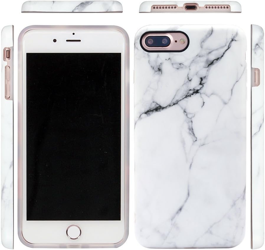 GOLINK iPhone 7 Plus Case/iPhone 8 Plus Marble Case, Matte Marble Series Slim-Fit Anti-Scratch Shock Proof Anti-Finger Print Flexible TPU Gel Case for iPhone 7 Plus - White Marble