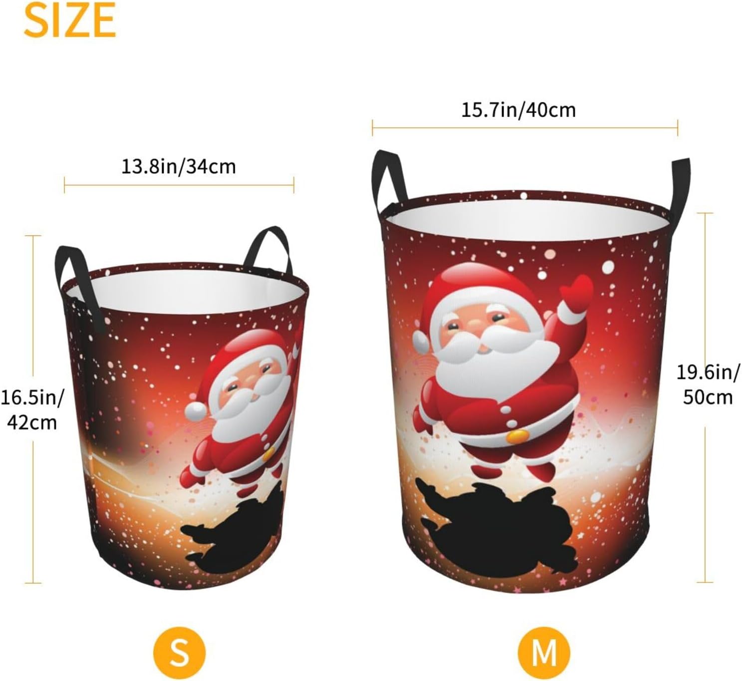 Cute Santa Claus Christmas Laundry Hamper with Durable Handle Waterproof Collapsible Laundry Basket Round Dirty Clothes Storage Basket for Bathroom Bedroom College Dorm