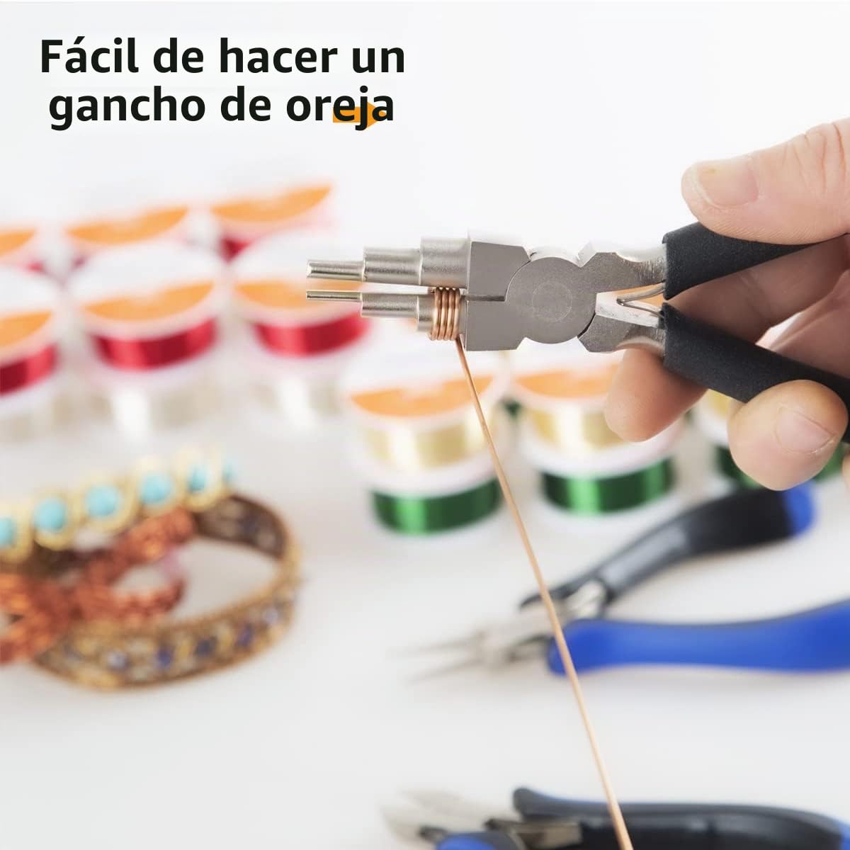 Hobbyworker Herramienta de plantilla de doblado de alambre con alicates de flexión 6 en 1: fabricación de fianzas, bucle, fabricación de joyas y envoltura