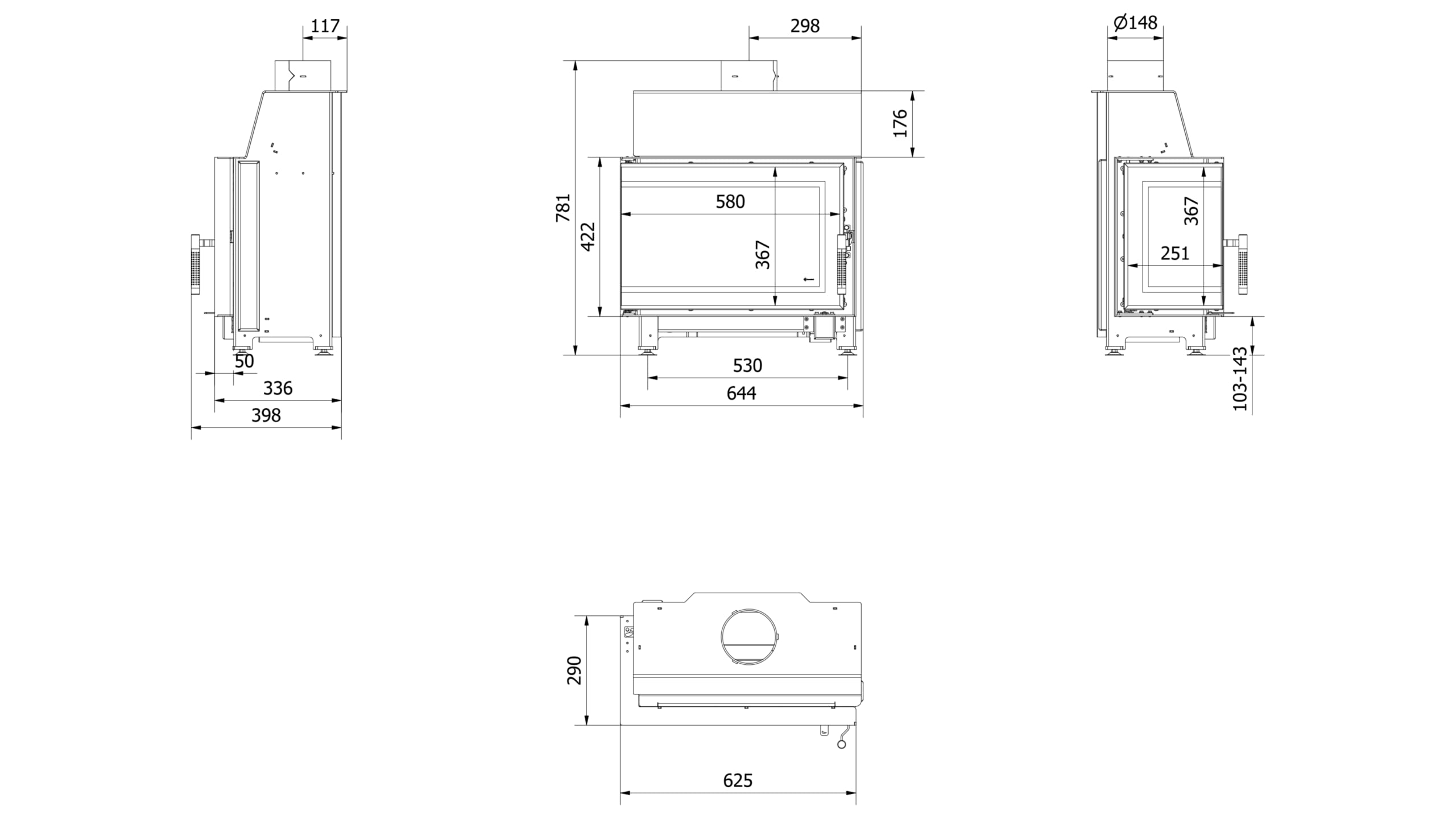 KRATKI Inserto per camino in acciaio a legna SIMPLE 6 kW Ø150 sinistro A | Acciaio nero, efficienza 80,6%, classe A. Ecodesign, BImSchV 2; per recupero calore.; combustione efficiente; basse emissioni