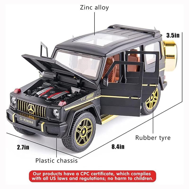 Image of PINQUE Kids New Car 1:24 G Klessa Diecast Alloy Metal Pull Back Car with Openable Doors Music Sound and Light Vehicle Toy Car for Boys (Black)