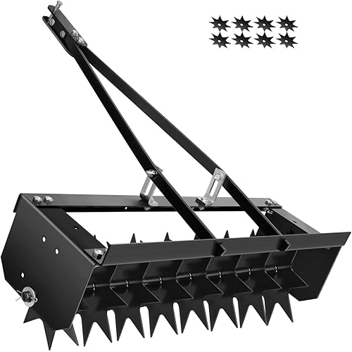 8 Pin Lawn Aerator, 45" Tow Behind Spike Aerators- 400lbs Heavy Duty Rolling Aerators, Galvanized Steel with Counterweight Tray and Universal Hook, Core Aerator for Yard/Atv