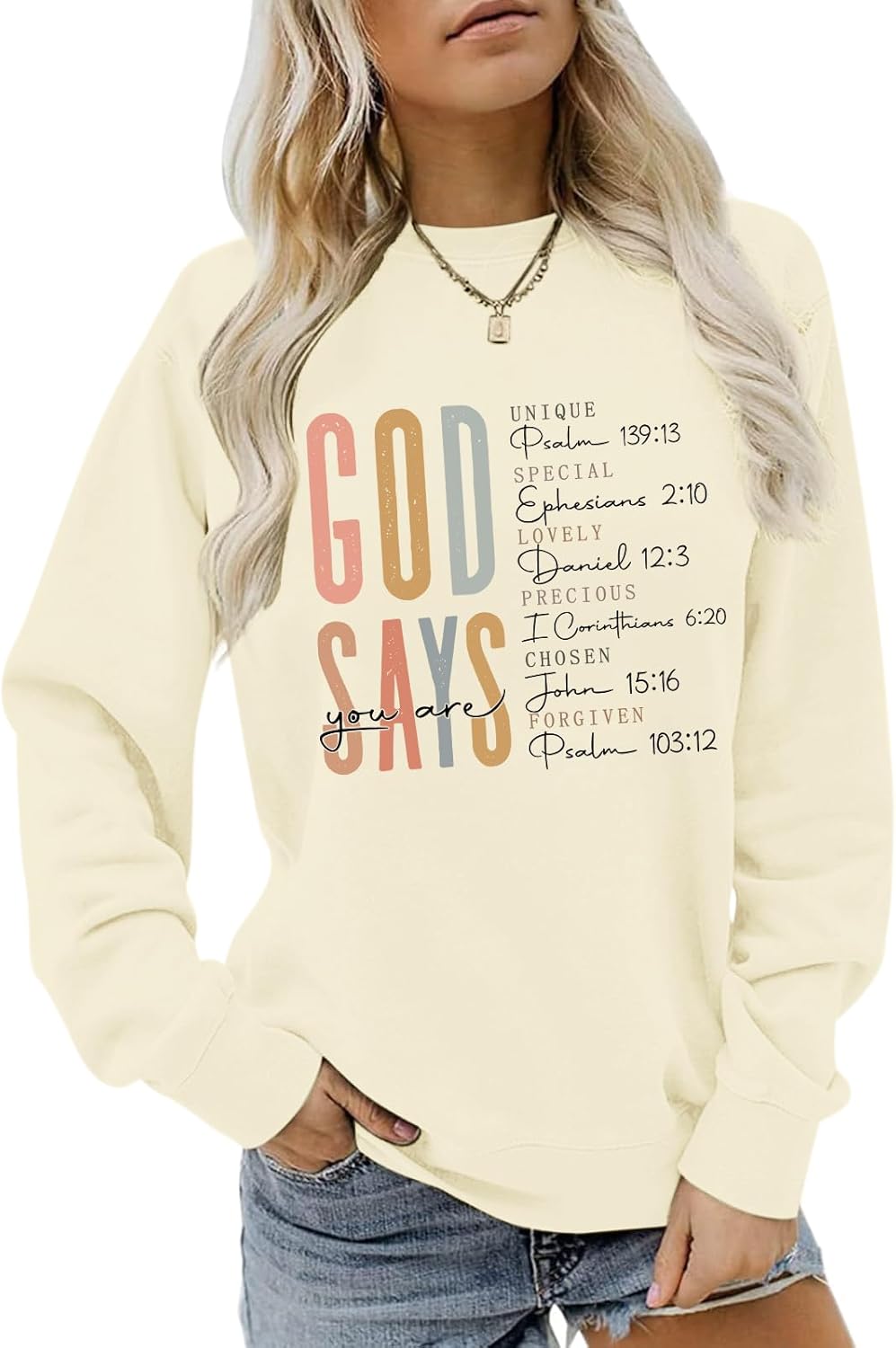 BINTEHGS Christian Sweatshirts Womens Jesus God Says You Are Shirts Graphic Sweatshirt Bible Verse Pullover Inspirational Top