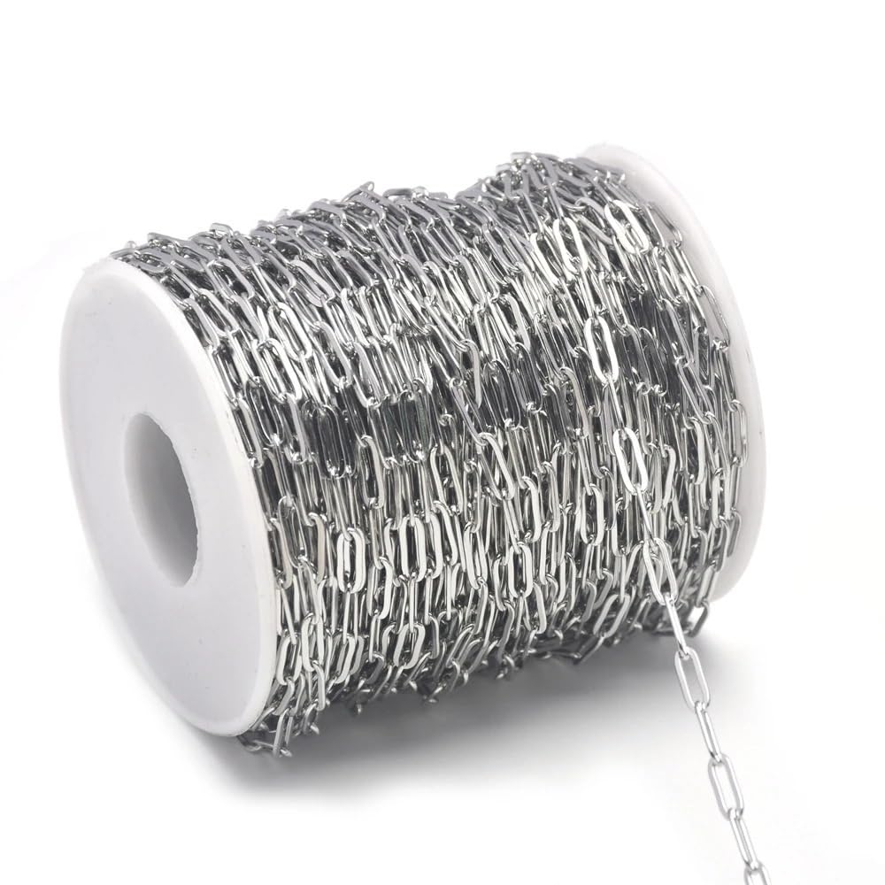 Catena per Creazione Catena a Maglie ovali in Acciaio Inossidabile da 2 m, for la creazione di Gioielli Fai da Te, collane(Steel 50m,0.6x2x5mm)