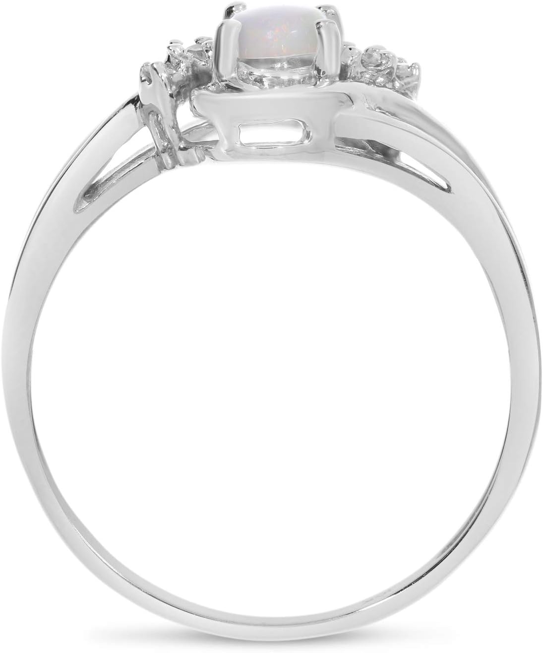 14k White Gold Oval Opal And Diamond Ring