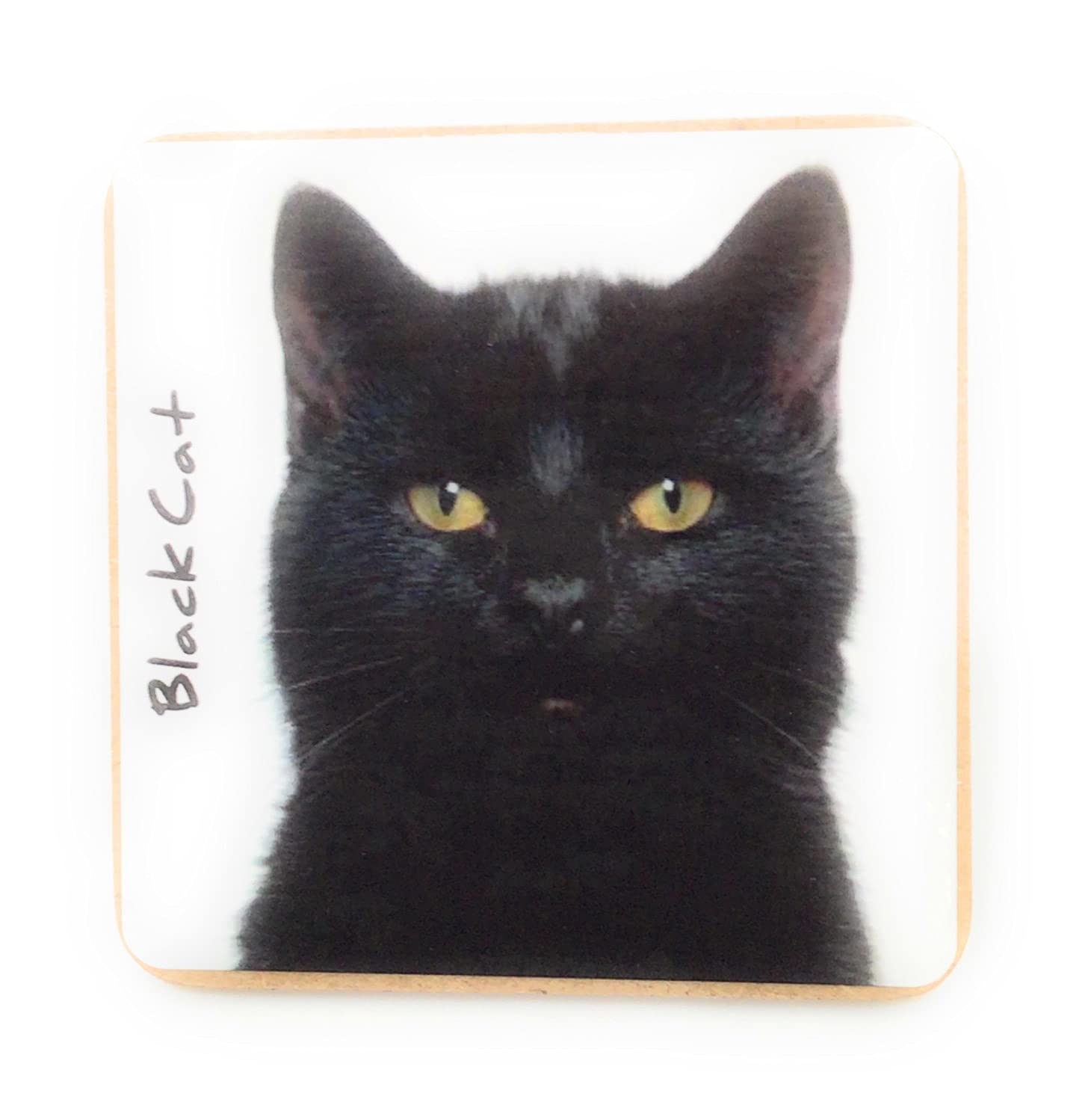 Black Cat Pet Coaster For Drinks, Coffee, Tea. 9.5 x 9.5 cm. Birthday Present, Christmas Stocking Filler, Cat Dad/Mum Gift, Cat Lovers.