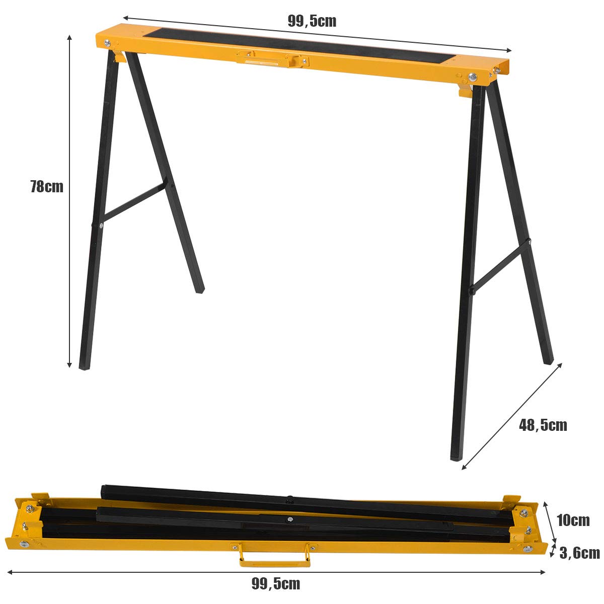 GYMAX Lot de 2 Tréteaux en Métal Pliable, Outils de Sciage, avec Poignée de Transport Pratique, pour Découpe du Bois, Capacité Max. 275KG