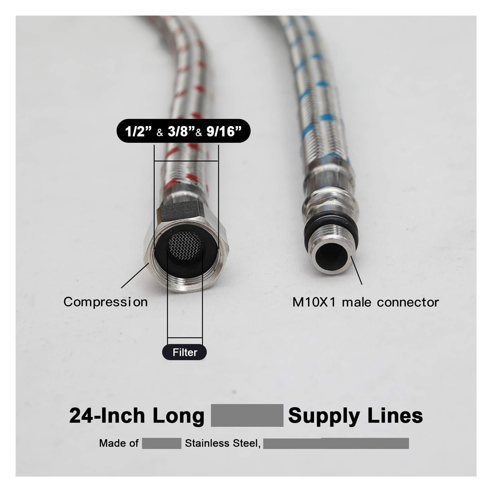 Tuyau d'alimentation en acier inoxydable à connecteur long