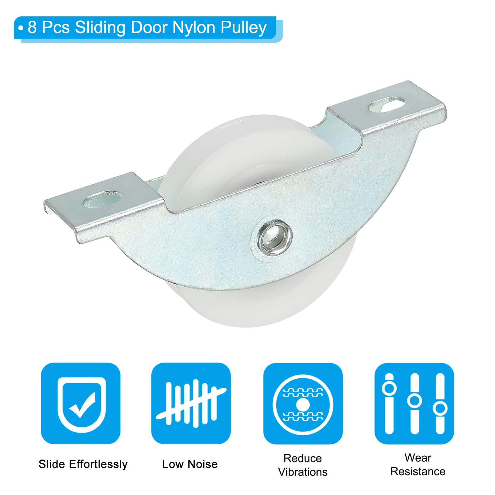 PATIKIL 34mm Sliding Door Nylon Pulley, 8 Pcs Furniture Roller Wheels 5mm Hole Distance for Screen Door Wardrobe Cupboard Closet Silver - Image 3