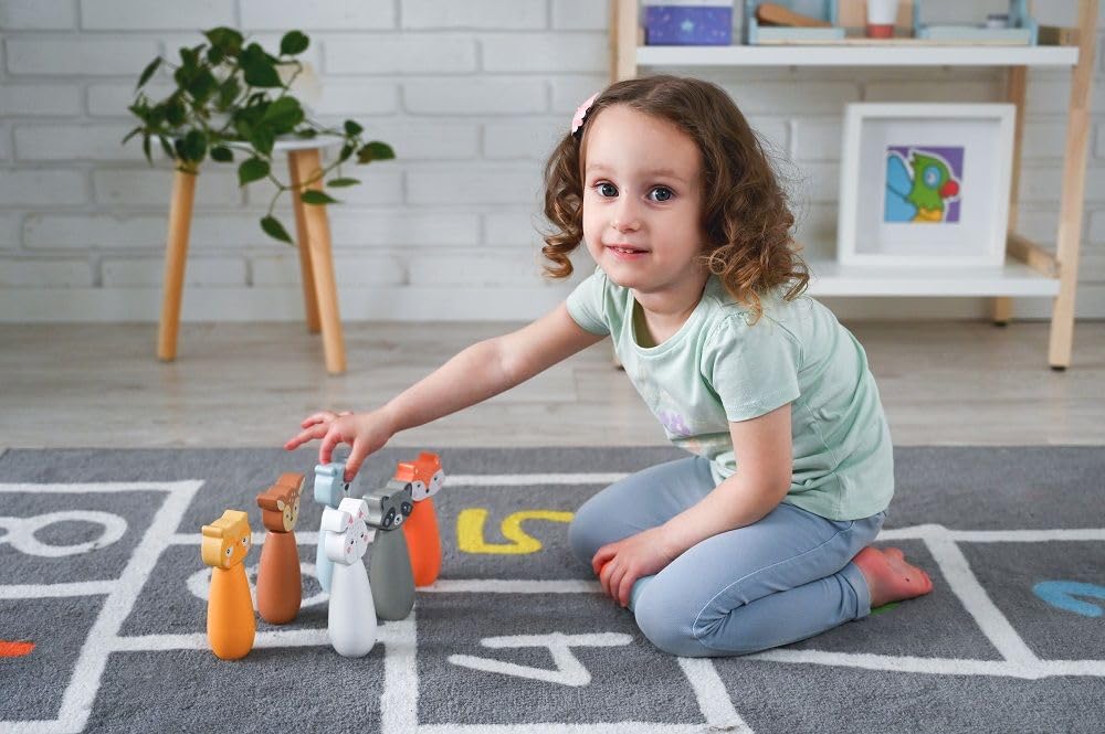 Kegelspiel für Kinder, 6 Kegel, 2 Bälle - Bowling-Set für Kinder, Waldtier-Figuren - Bemaltes Holz - Spielzeug ab 3 Jahre - Outdoor, Indoor - Kinderball, Geburtstag, Geschenk