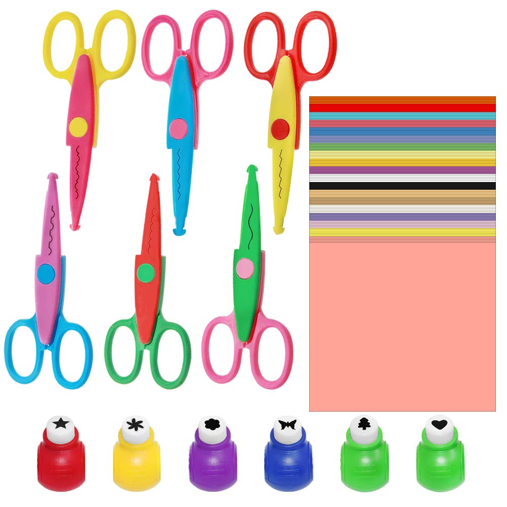 Set of 112, DIY Craft Supplies Set, findTop Craft Punch, Creative Scissors and Origami Paper Double Sided Color for Crafts, Scrapbooking, DIY Photo &