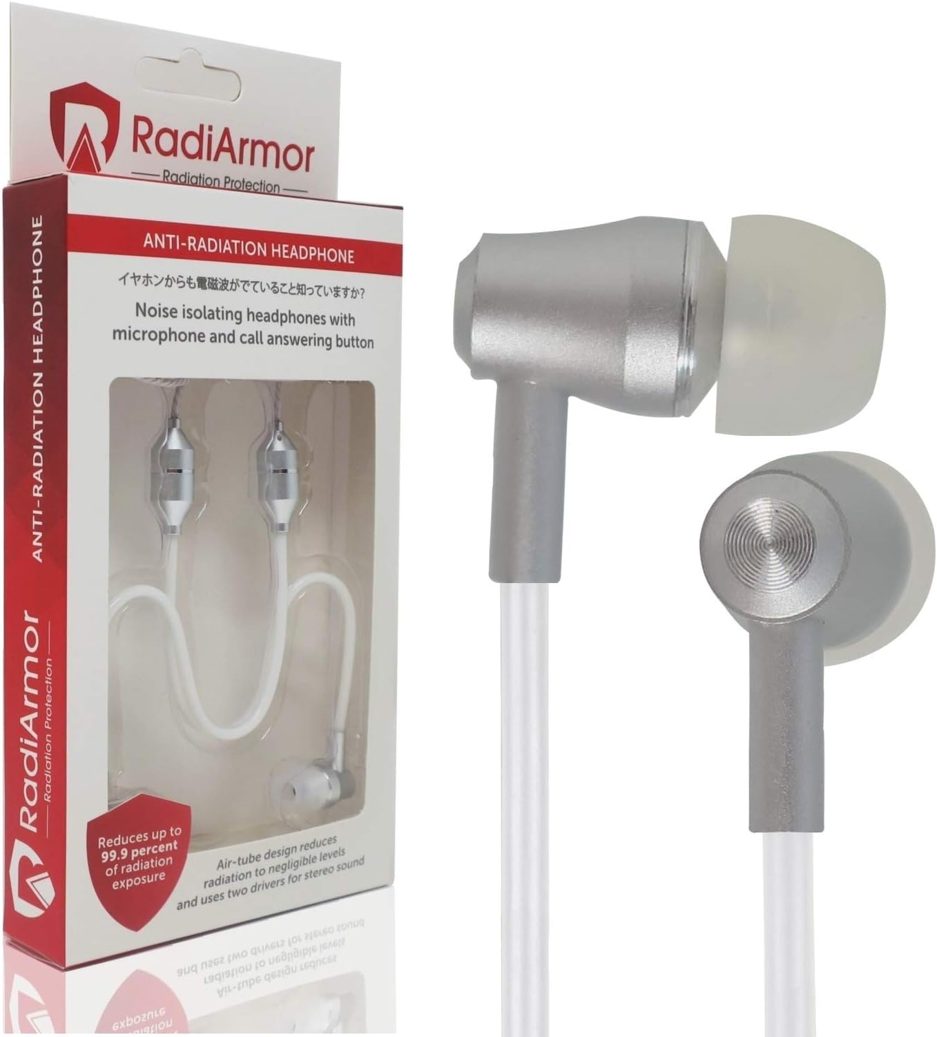 Anti-Radiation Air Tube Headphones Microphone - EMF Protection Radiation Free Comfort (White)