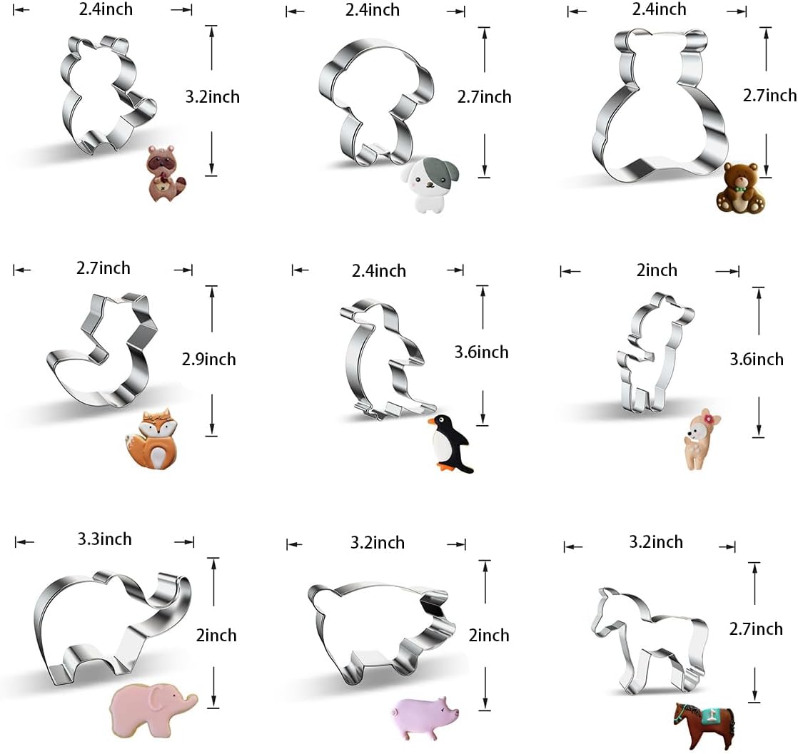 Animal Cookie Cutters 9 Piece Set – Raccoon Dog Bear Fox Penguin Deer Elephant Pig Horse - b - Image 2