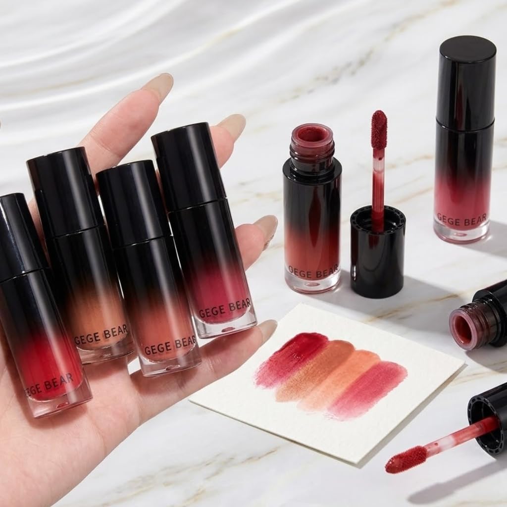 Gege Bear Velvet Semi-Matte Lip Gloss | Long-Lasting Moisturizing Liquid Lipstick | Including Shades Rose, Peach, Nude Apricot & Brown | Lip & Cheek Two-Purpose Tint | Korean Style Makeup | Buildable Lightweight Color with a Blurring Soft-Fog Effect (04# Deep Language, 2.5g)-image-22