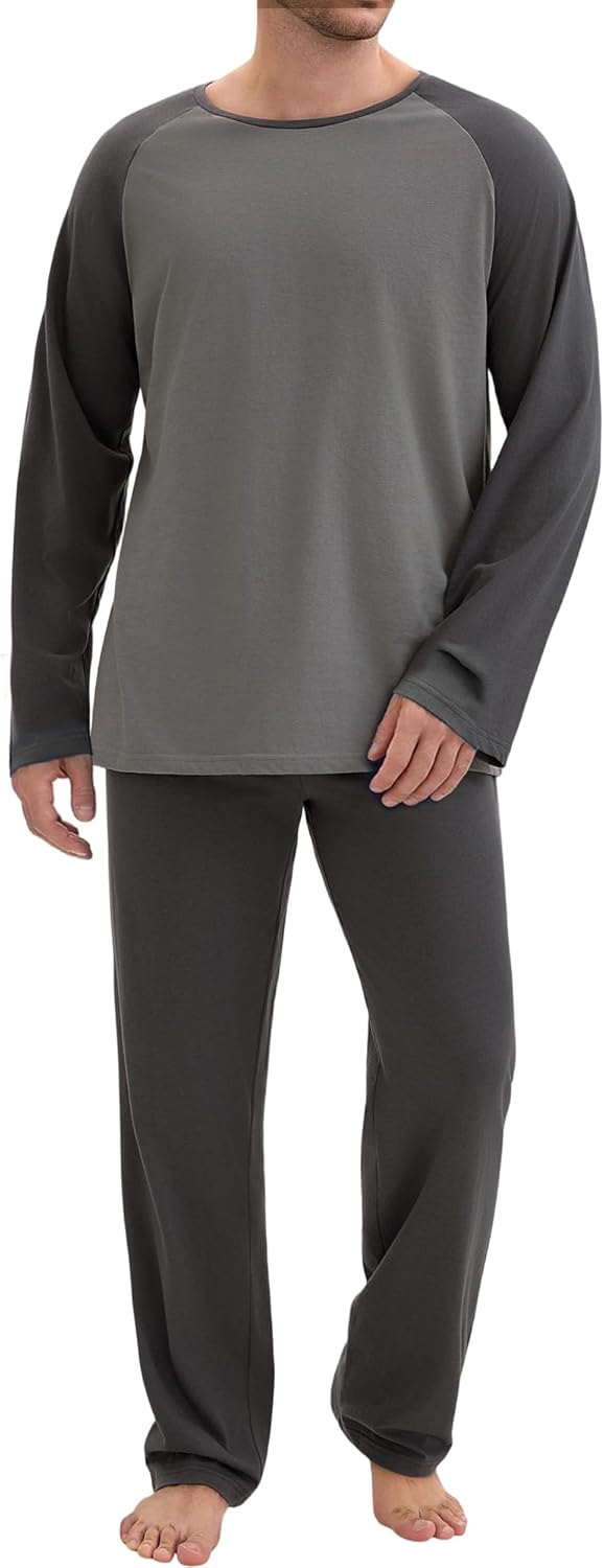 Mens Pajamas Set Comfy Pj Sets Long Sleeve Pajamas Cotton 2-Piece Loungewear Nightwear with Pockets