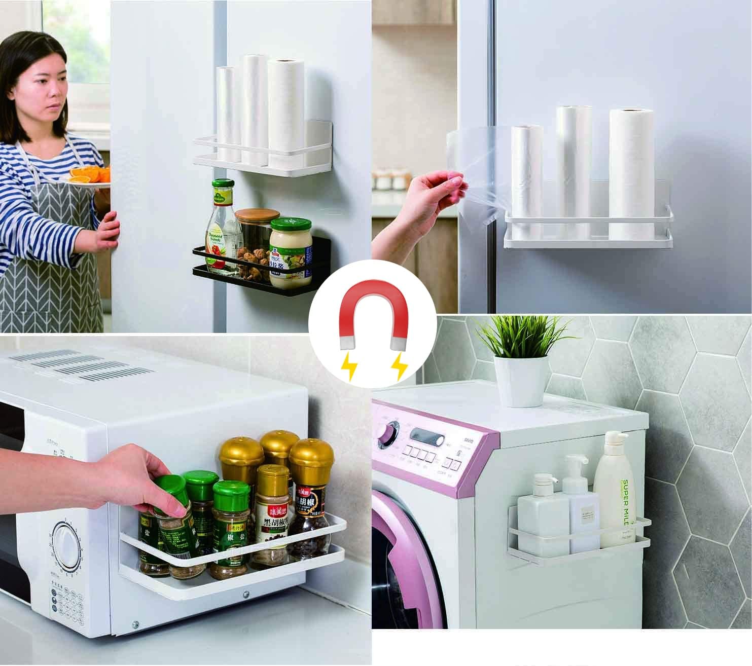 YCOCO Spice Rack for Refrigerator,Single Tier Refrigerator Spice Storage Shelf,Easy to Install the Side of Refrigerator Can Hold spices,Salt,Pepper,Space Saving Black Pack of 2