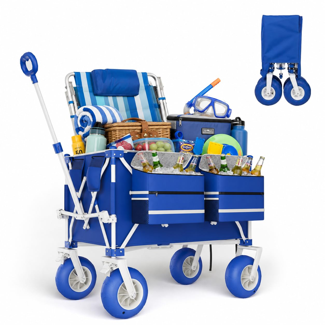 Garvee Heavy Duty Collapsible Beach Wagon Cart, 460 Lbs Folding Utility Wagon with 9" x 4" Inflatable All-Terrain Wheels, Adjustable Handle, 600D Oxford Fabric for Beach, Sand, Camping, Sports, Garden | Adjustable handle, 600D Oxford fabric, folding frame for sand, camping, sports and garden use.-image-33