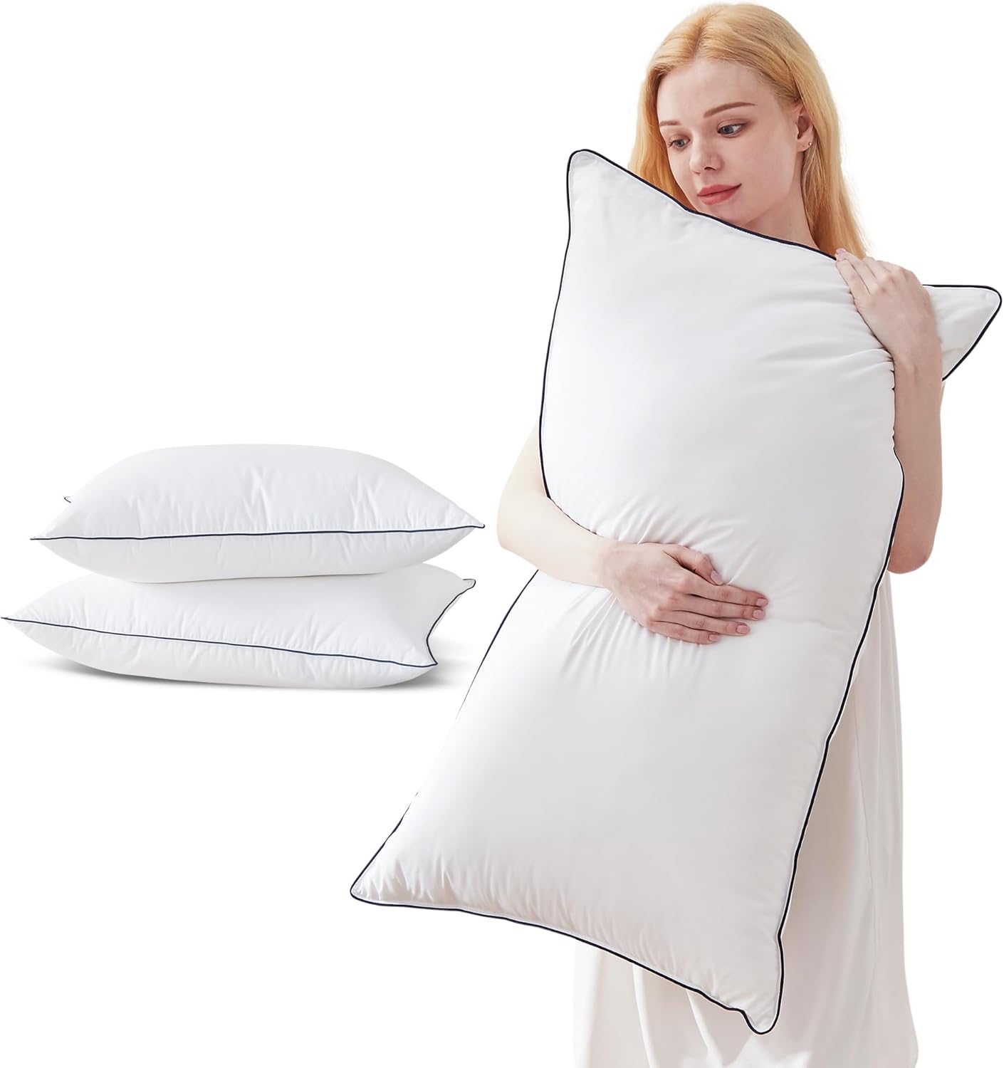 Cosybay Goose Feather and Down Bed Pillow, Premium Medium White Pillow Inserts for Sleeping, Luxury Bedding Pillows for Side and Back Sleepers, Queen Size, 20x28 Inches, 2 Pack Queen