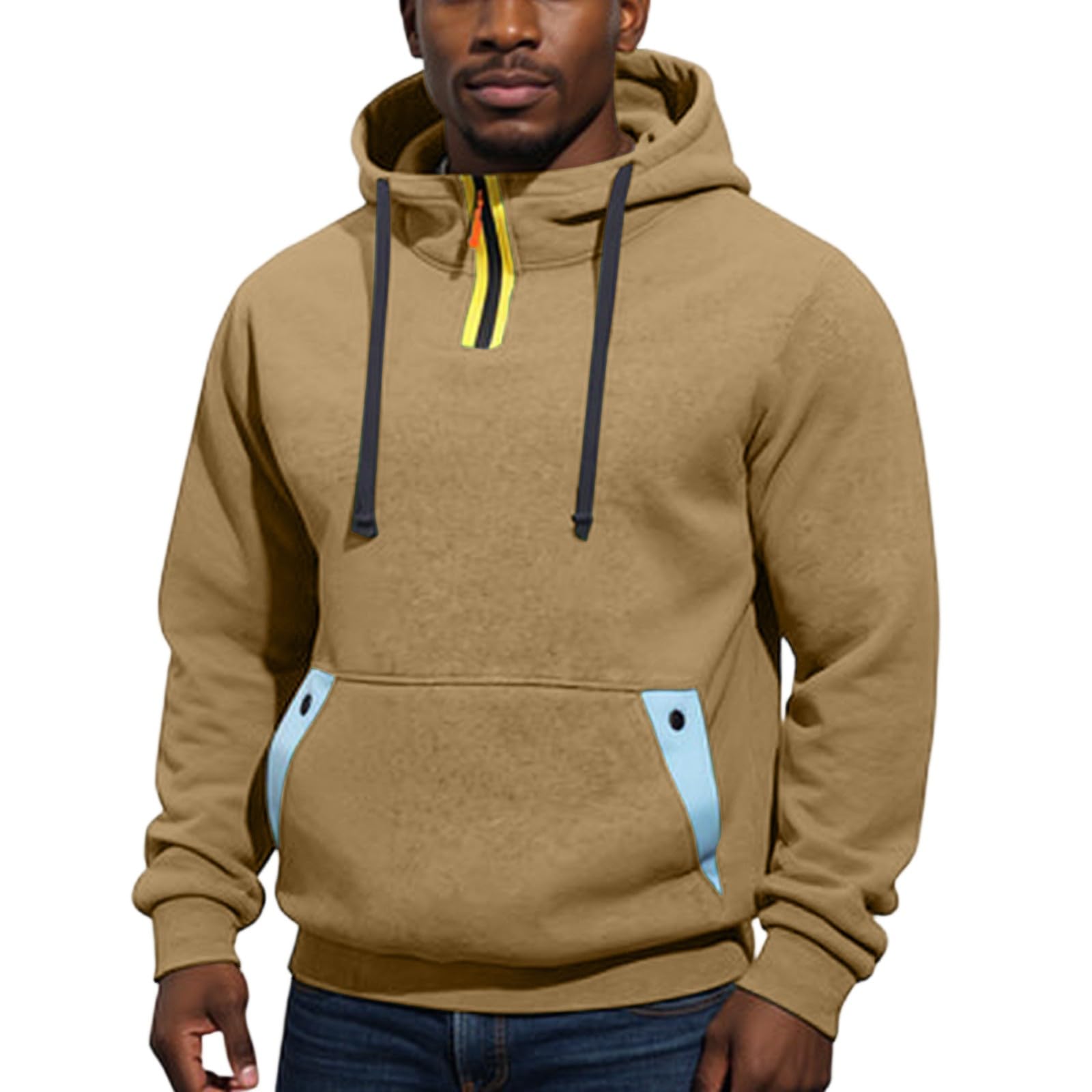 Arbeitspullover mit Kapuze Herrenpullover Modern Sweatshirt mit Taschen Männer Winterpullover Warm Hoody Zipper Sweatshirts