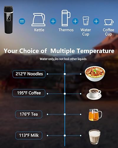Miniatura 13 de Hervidor eléctrico de viaje para automóvil, hervidor de té eléctrico portátil, calentador de agua de temperatura libremente ajustable, hervidor
