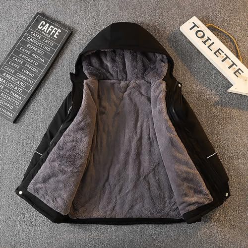 Kids Girls Boys Ski Jacket Warm Fleece Lined Jacket Winter Coat Snowboarding Jackets Outdoor Kids Parka Coat Kids Casual Solid Jacket Windbreaker (Black, 14-15 Years) - Image 5