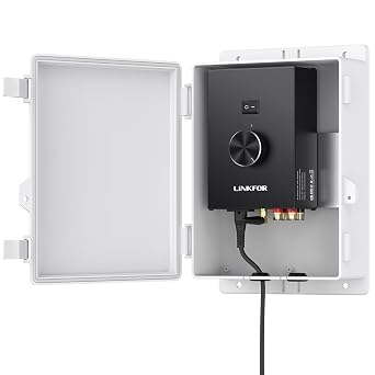LiNKFOR Bluetooth 5.0 Power Amplifier, Peak Power 200W+200W, 44.1K/48K, 16bit Power Amplifier, Waterproof Enclosure, Wireless Audio Streaming for Outdoor Speakers