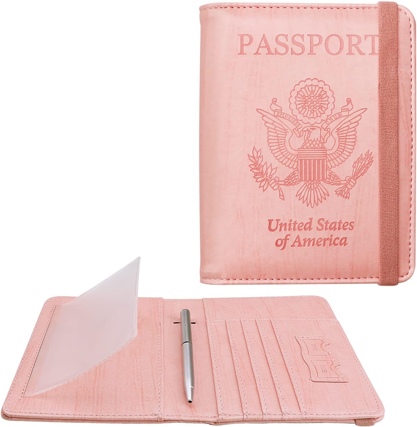 WALNEW Passport Holder for Travel, RFID Passport Cover Wallet for Women Men, PU Leather Passport Book Case with Pen Holder and Clear Photo Slot, Pink WALNEW Passport Holder for Travel, RFID Passport Cover Wallet for Women Men, PU Leather Passport Book Case with Pen Holder and Clear Photo Slot, Pink