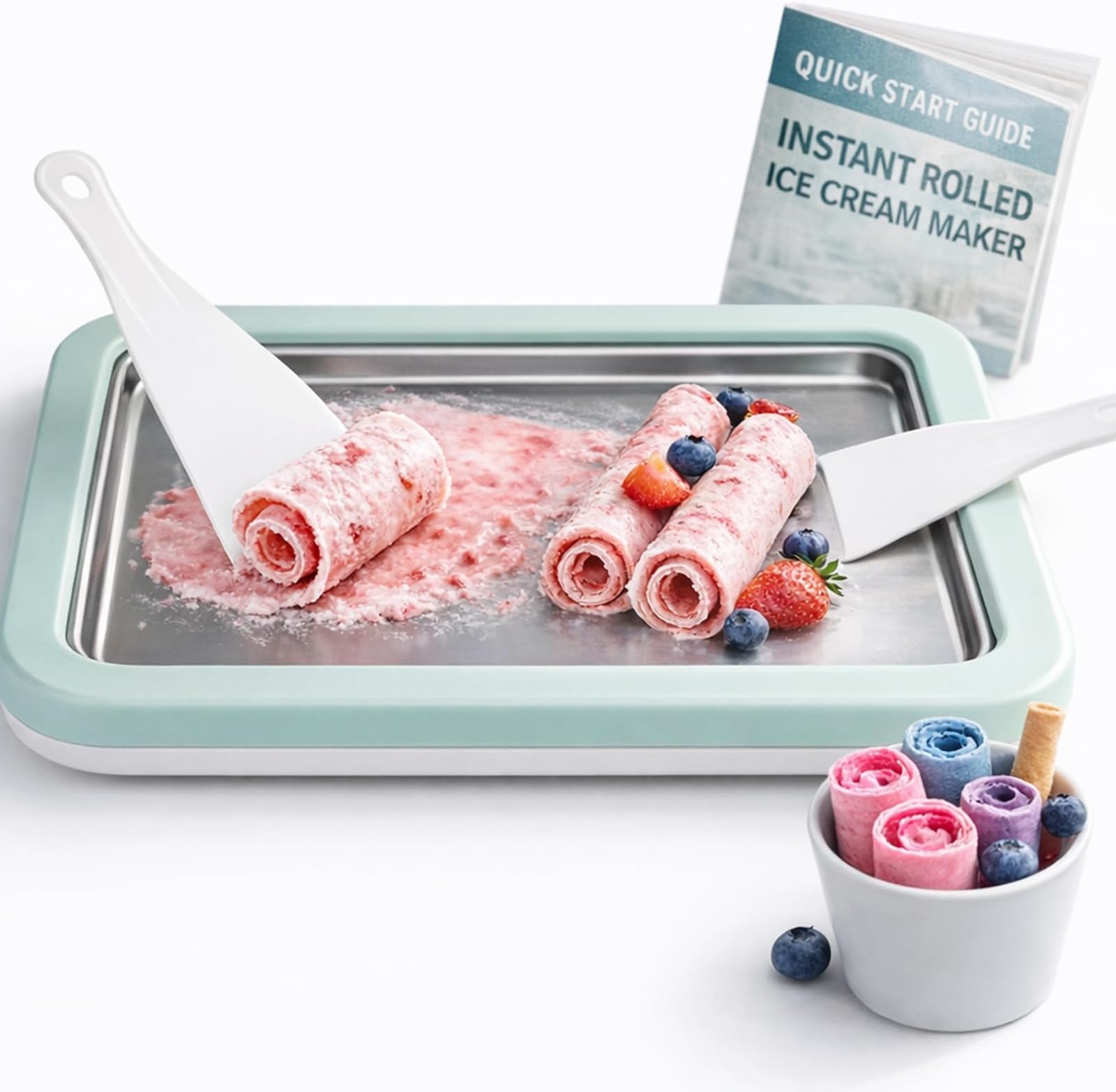 Rolled Ice Cream Maker with Quick Start Guide - DIY Instant Ice Cream Tray Kit, Includes 2 Scrapers for Manual Homemade Ice Cream Rolls, Frozen Yogurt, Sorbets & Slushies, No Electricity Needed(green)