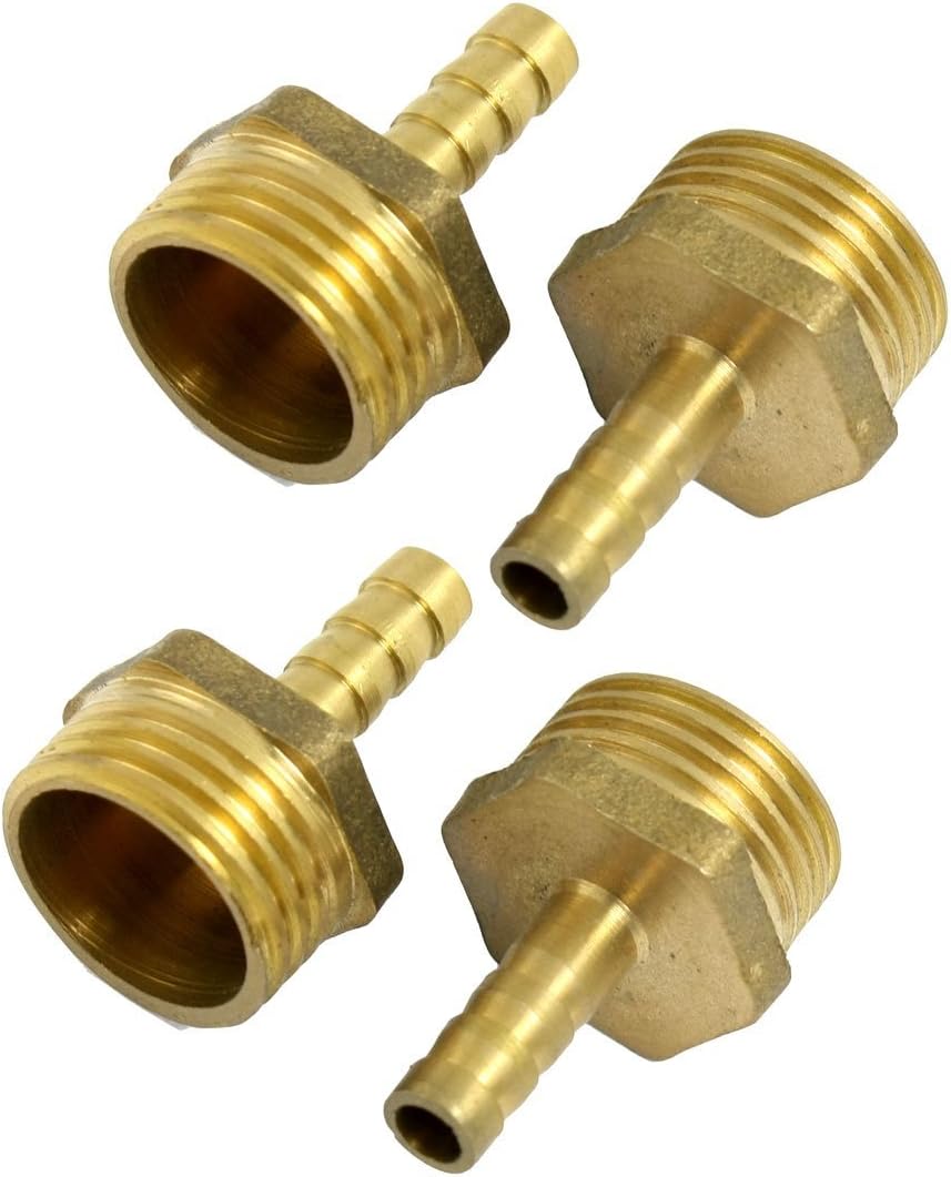 uxcell 5 Pcs Brass 1/2" PT Thread 6mm Air Water Fuel Hose Barb Fitting Adapter
