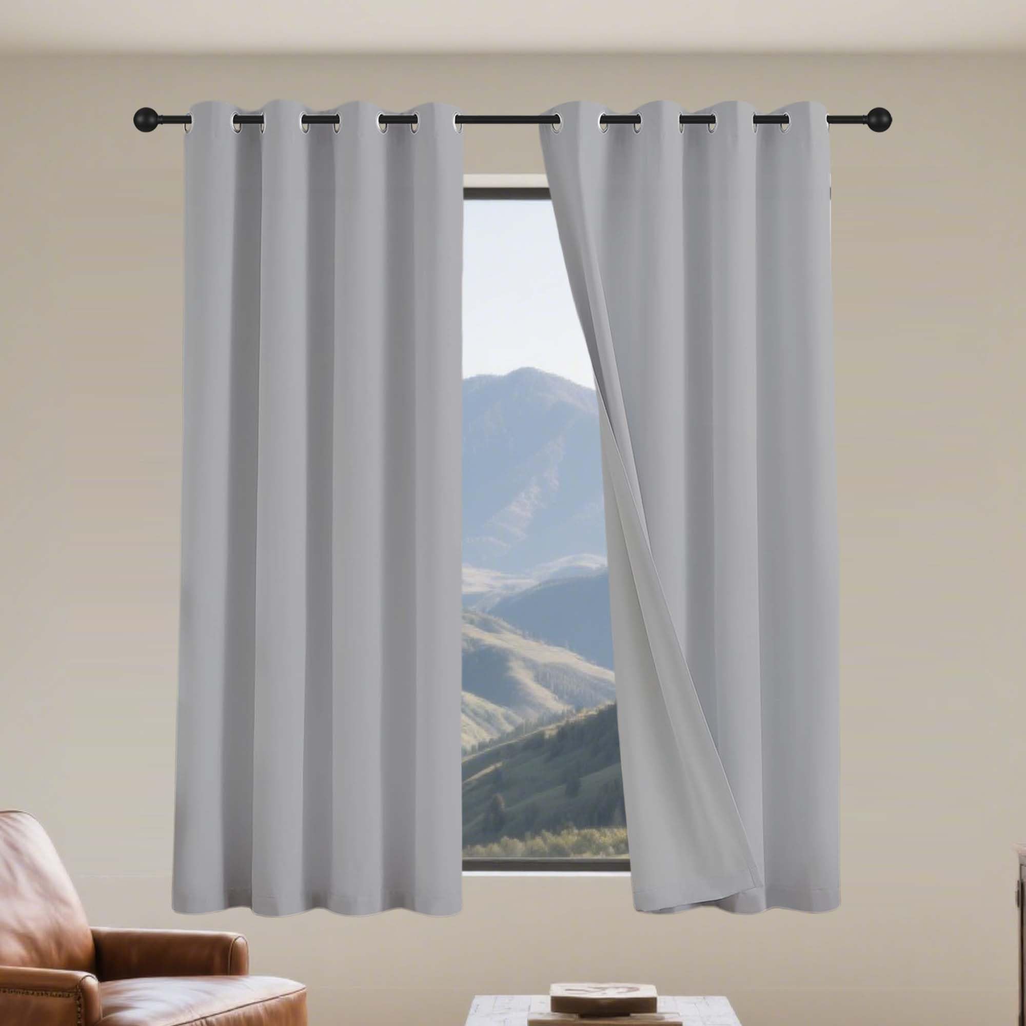 Rideaux occultants pour chambre et salon design moderne gris clair isolant 260 x 200 cm