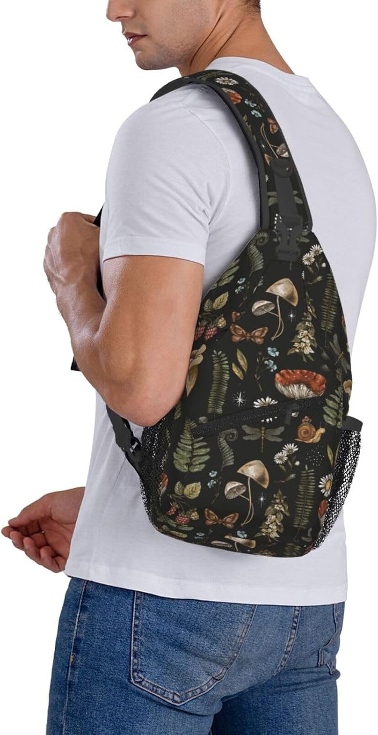Vintage Mushrooms Floral Leaf Sling Backpack Crossbody Sling Bag Casual Chest Bags Travel Hiking Daypack Shoulder Bag for Women Men - Image 8