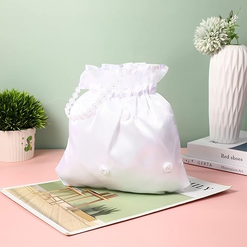 Miniatura 3 de NOLITOY Bolsa de dinero de boda nupcial de satén para adolescente Dama de honor de novia blanca con flores de satén decoradas bolso para baile