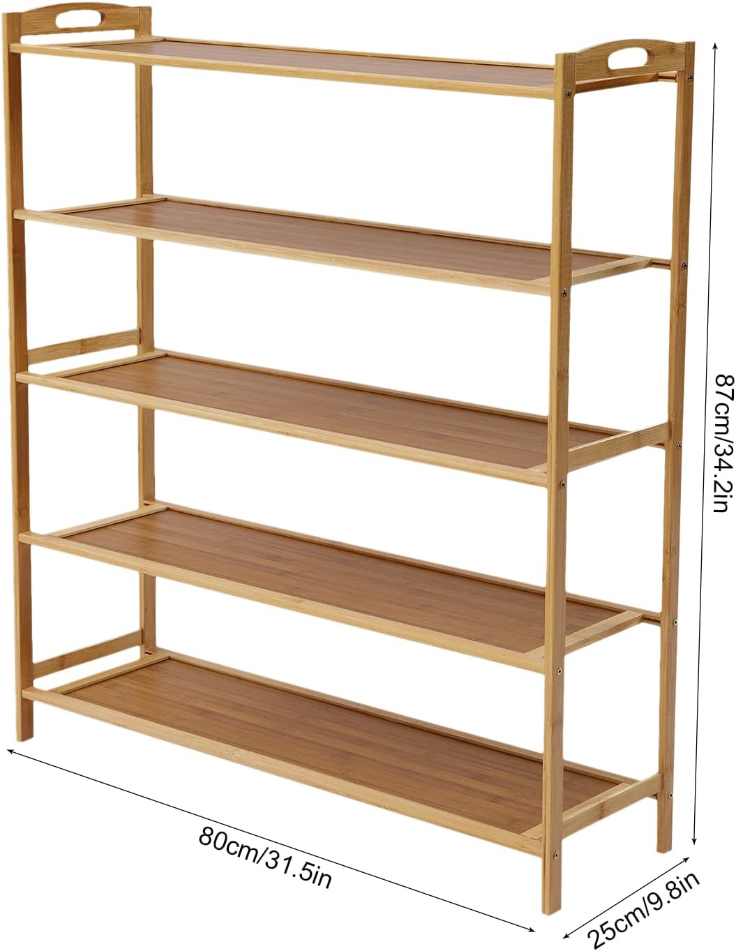 5-Tier Bamboo Shoe Rack, Shoe Rack Shelf Storage Organizer for Entryway, Small Open Shoes Cabinet for Closet, Bedroom, Books, Toys - Easy Assembly, 30.7" Wide, Natural