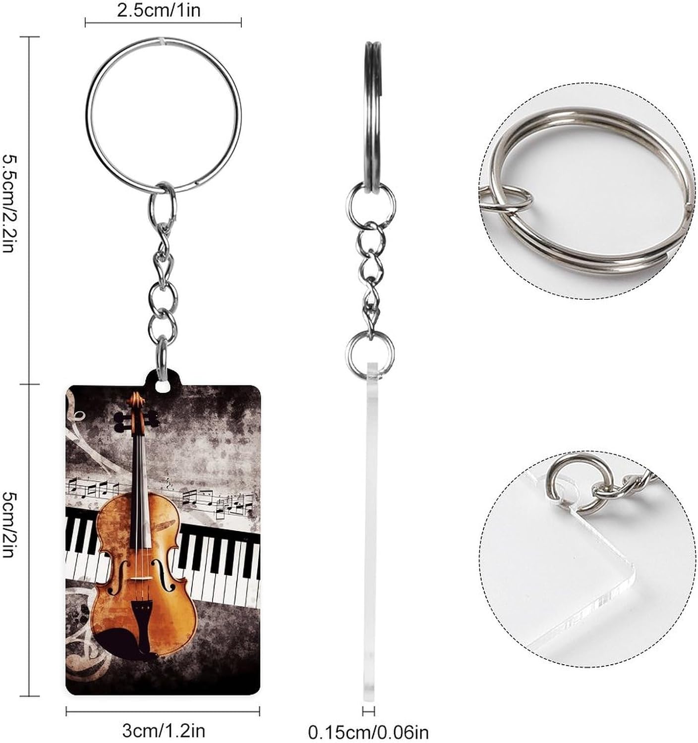 Piano Violin Music Notes Keychains Cute Key Ring with Pendant Acrylic Keyring Craft Set for Women Funny Rectangle Keychain Holder Charm Accessories for Tote Bag Backpack image 2