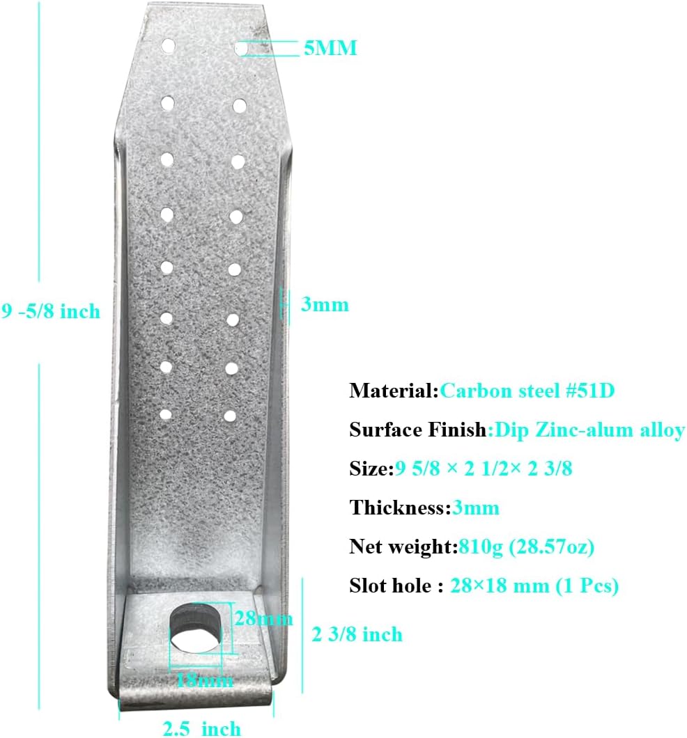 Holdown Shearwall Attachment ,Heavy Tension Tie Kit Deck Brackets(11-Gauge) with Hot Dipped Ainc-Aluminum Alloy(9 5/8 × 2 1/2× 2 3/8 inch , Thk:3mm,Silver) for Fixing Anchor & Light Gauge (4pcs)