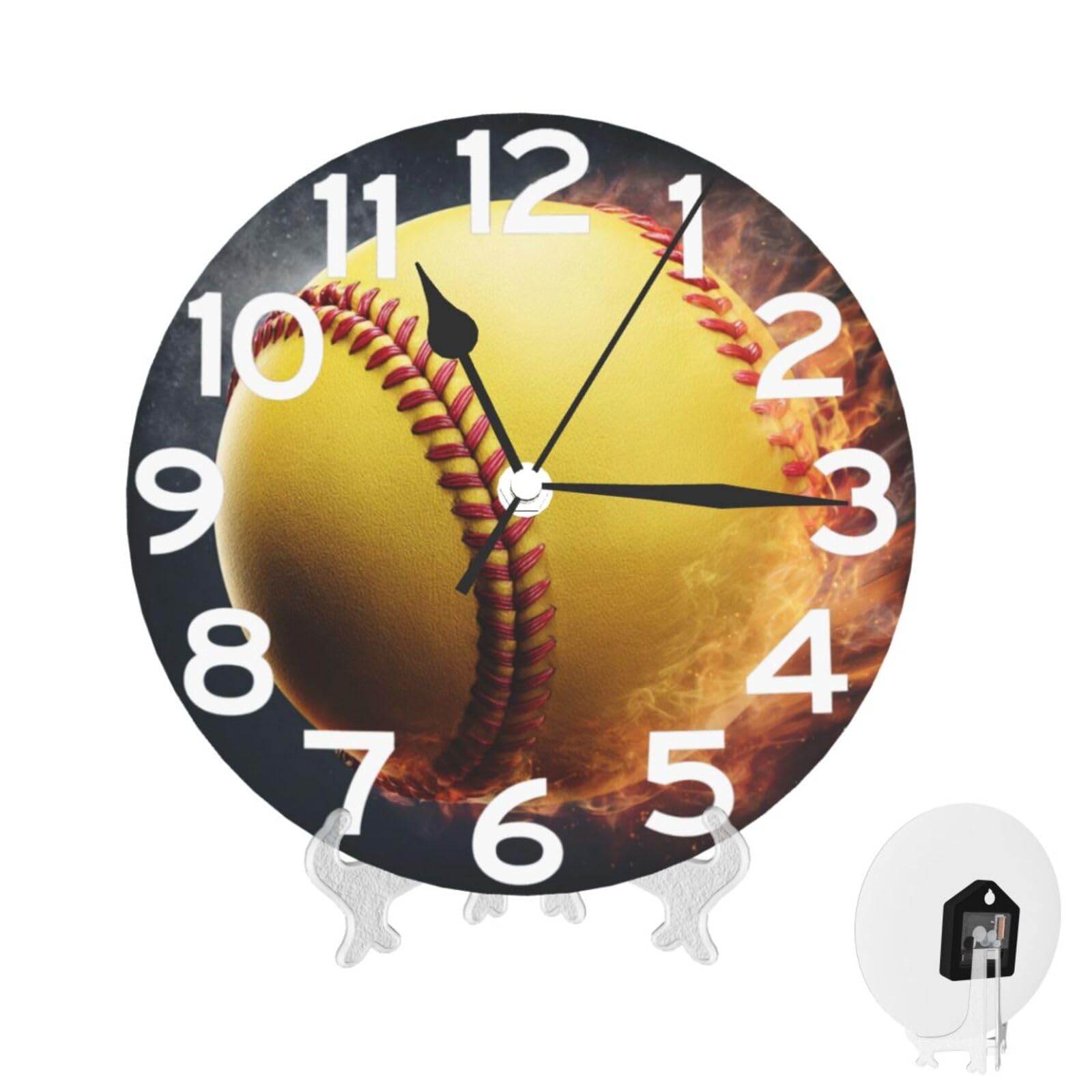 XOPEKVLAWM Wall Clock 10 Inch Non-Ticking Silent Modern Simple Style Round Decor Clocks Softball Clock Decorative Battery Operated Wall Clocks for Home Office Living Room Bedroom Kitchen