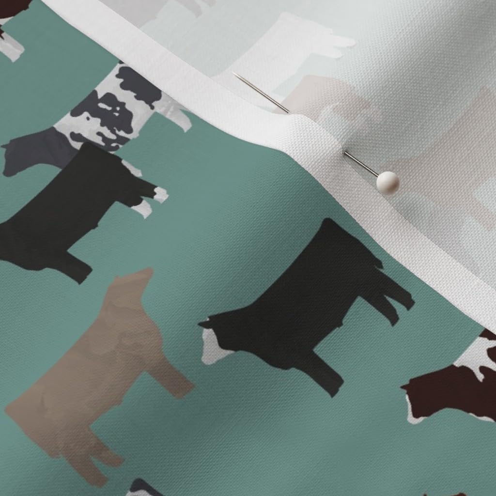 Spoonflower Fabric - Steer Tile Cows Farm Animals On Blue Printed on Petal Signature Cotton Fabric by The Yard - Sewing Quilting Apparel Crafts Decor