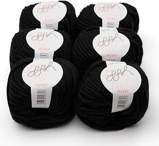 ggh Husky Box Lot de 6 pelotes de laine vierge épaisse pour tricot ou crochet Couleur 001 Noir