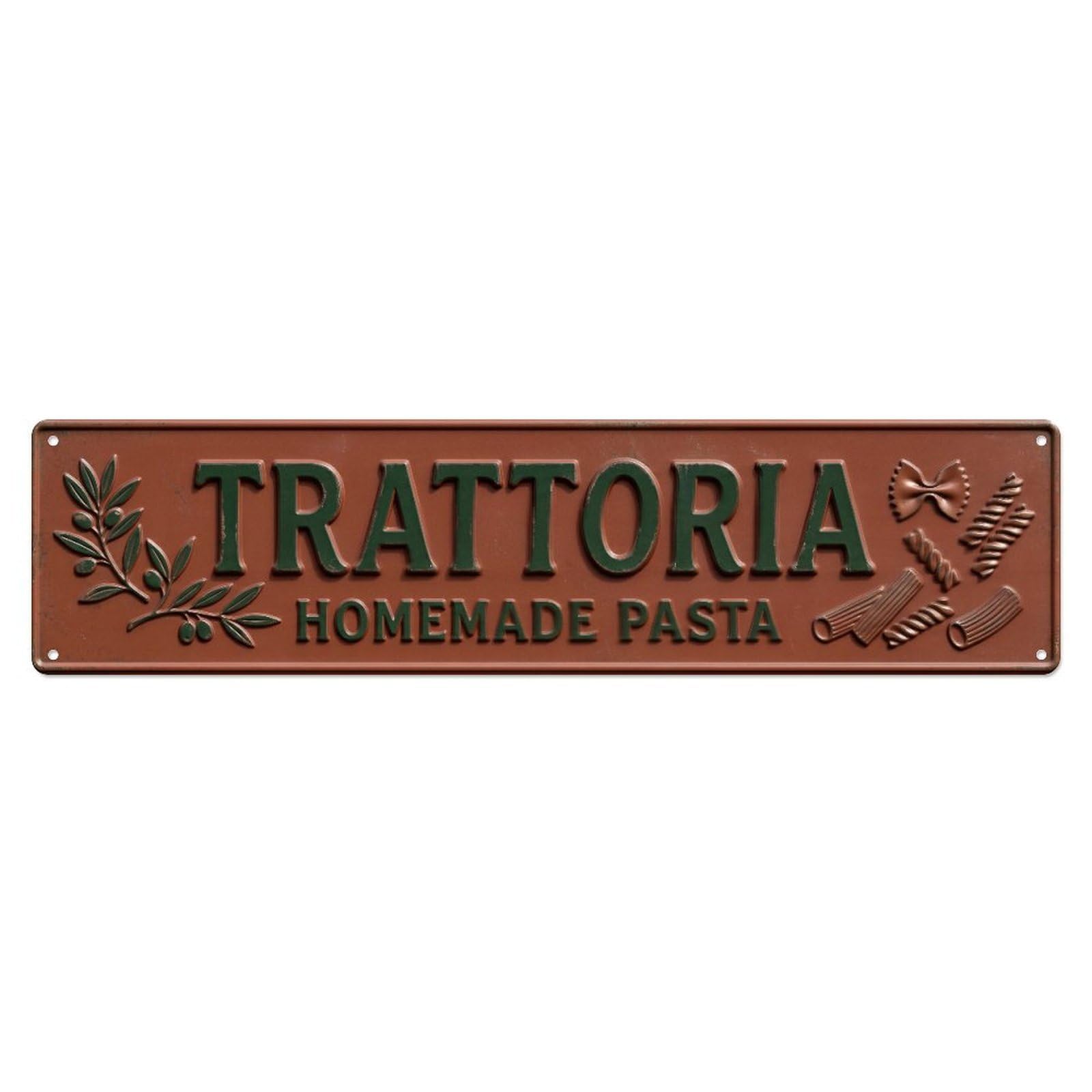 TRATTORIA Italian Kitchen Metal Tin Skinny Sign Plaque Wall Decor for Cafe, Club Bar, Office, Home Garden Metal Poster 4x16Inch