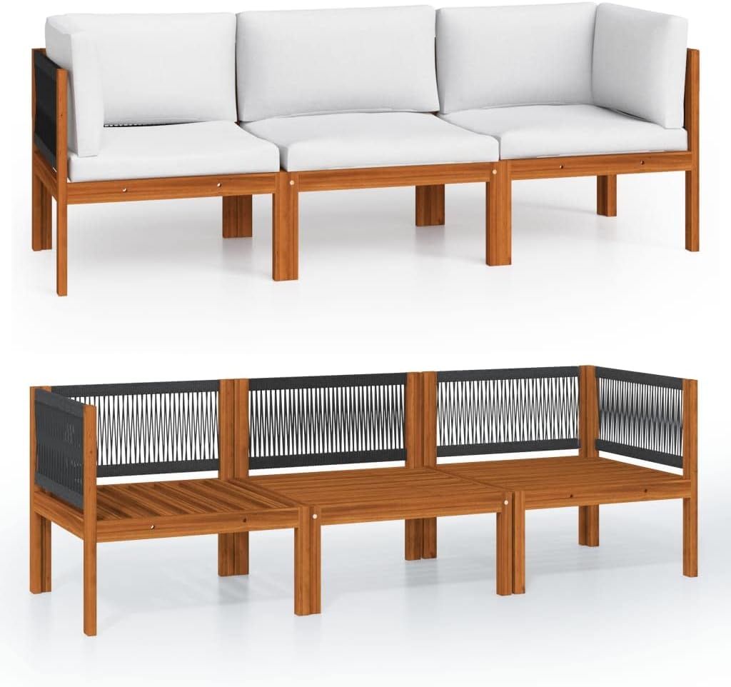 Stylish 3-Seater Patio Sofa with Cream Cushions, Solid Acacia Wood Frame, Weather-Resistant Design