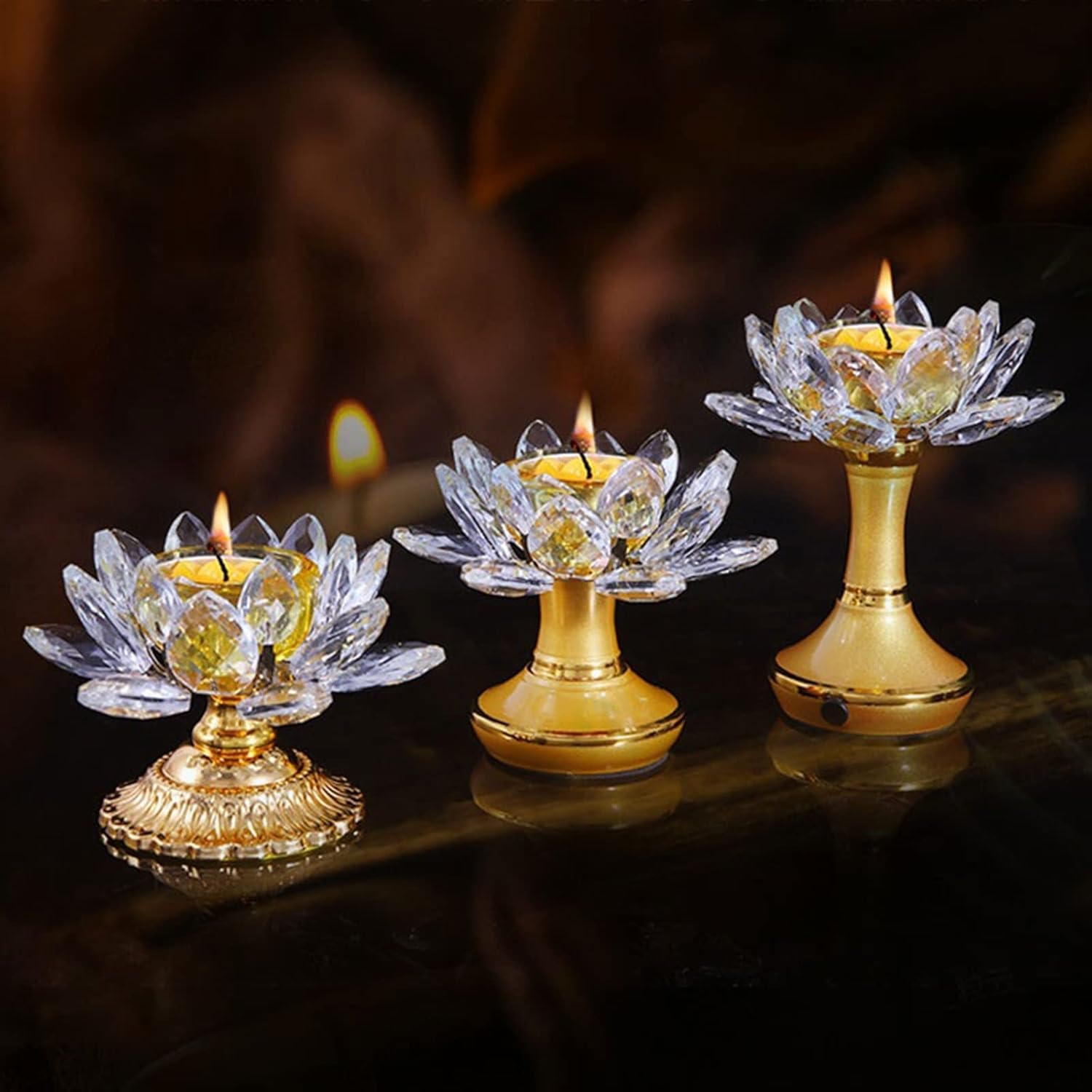 キャンドルホルダースタンド ロータスガラスキャンドルスティック テーブルトップデコレーション 禅の供えキャンドルホルダー お香キャン