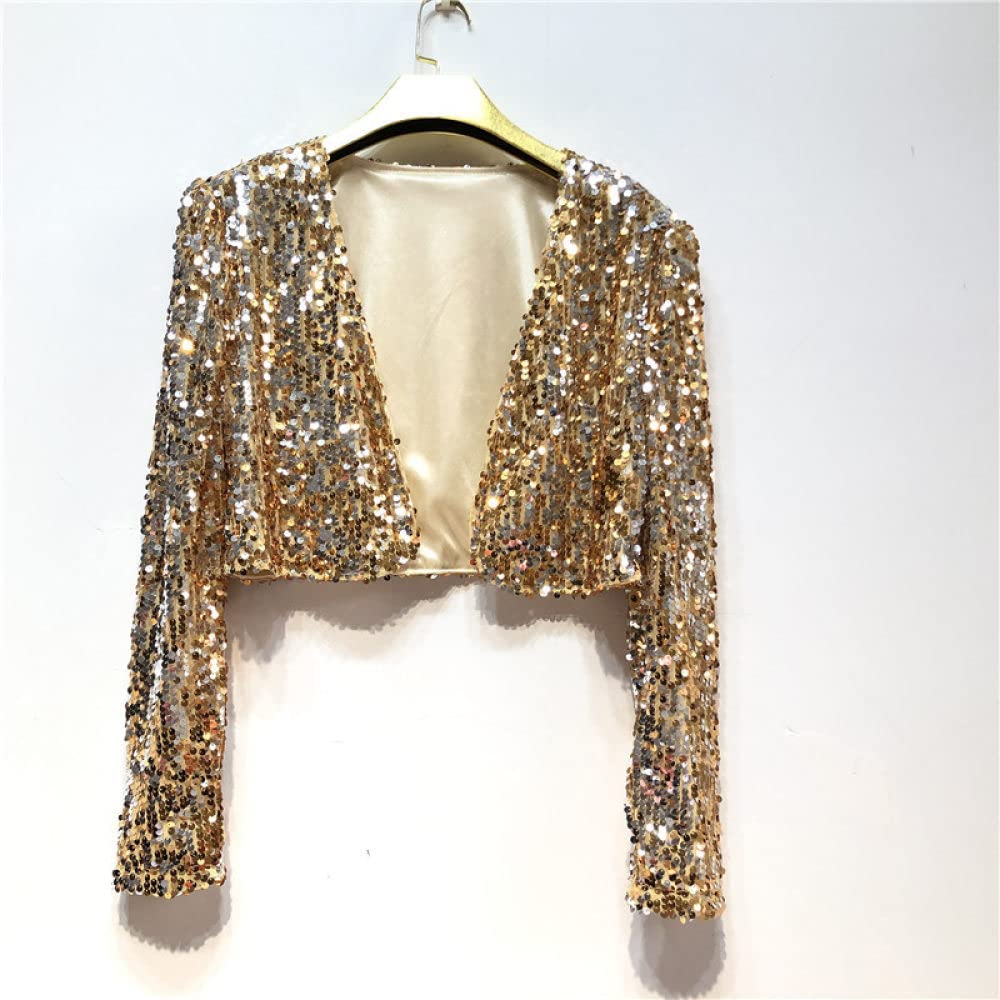 Bolero Dames Feestelijk,Dames Elegante Glanzende Pailletten Design Bolero Bolero'S Cropped Tops Lange Mouw Vest Open Voorkant Sheer Bolero'S Schouderjack Mantel Avondfeest Cover Up Voor Jurken,Silve