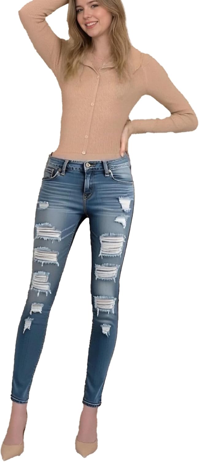 Women's High Waisted Jeans for Ripped Skinny Stretch Jeans Distressed Butt Lifting Denim Pants - Image 2