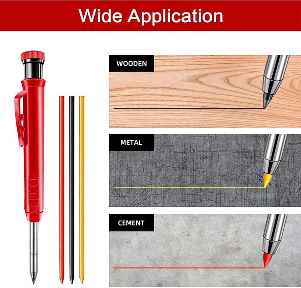Mechanical Carpenter Pencil Set with Built-in Sharpener, Lead Refill, Engraving Pen, Center Punch, Lead Pointer, Deep Hole Marker Construction Pencil for Architect Woodworking, Set A