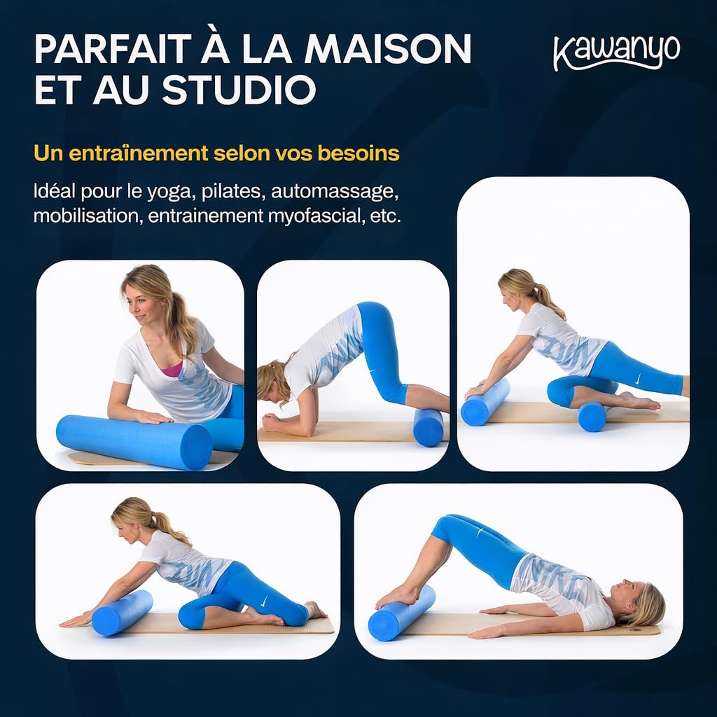 Rouleau de Massage pour Fascias et Muscles Foam Roller pour Fitness Pilates Yoga et Récupération Musculaire
