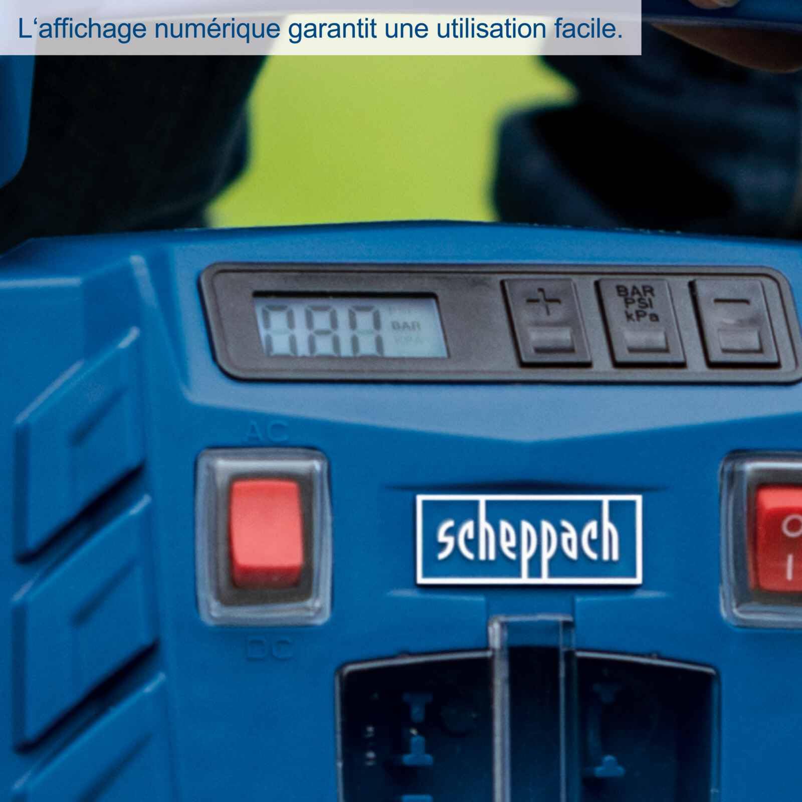 Scheppach Compresseur d’air portatif Airforce5-150W - raccordement 12V / 230V - Affichage digital - 8 bar de pression - admission d'air de 36,5 l/min - Accessoires inclus